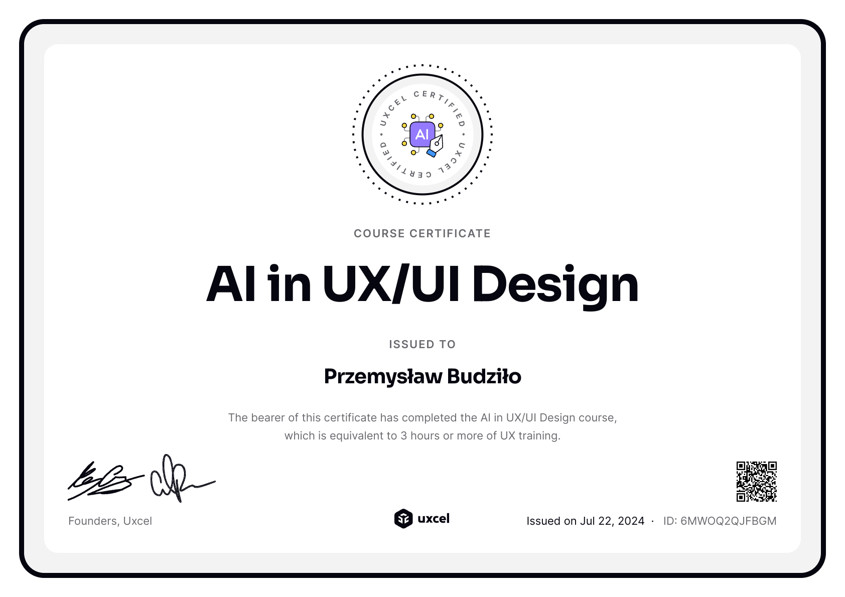 Przemysław Budziło's certificate